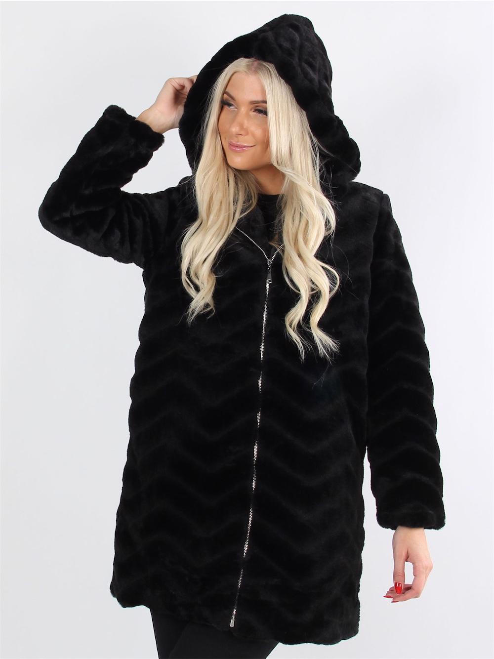 Amber - Blød faux fur frakke med lynlås